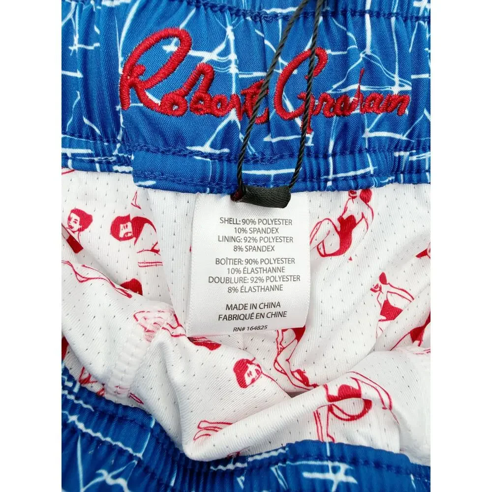 ROBERT GRAHAM Bathing Suit Size S Mens $79 Swim Trunks Blue Martini Glasses